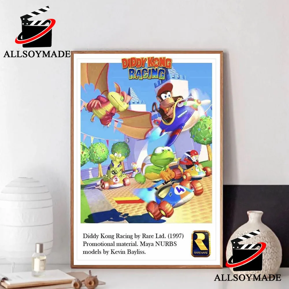 Old Videogame 3D Models Diddy Kong Racing Poster, Nintendo 64 Poster Wall Art